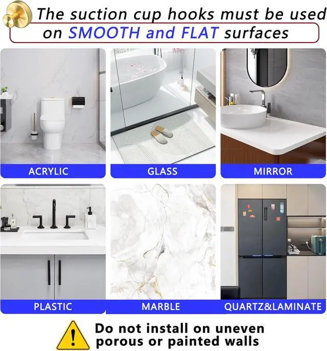 Alt view image 5 of 7 - Upgraded Suction Cup Hooks ,Wreath Hooks Hanger for Front Door,Gold 2 Pcs | Removable,No Drill,Waterproof,Hang Towel Loofah,Strong Suction 15 lbs Metal Hook for Inside Shower Bathroom Wall Glass Door