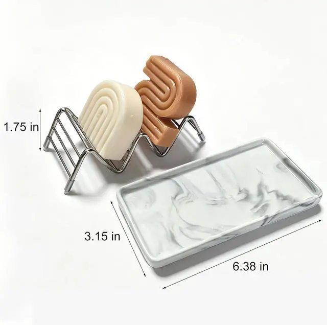 Alt view image 4 of 7 - Ceramic Soap Dish, Shower Bar Soap Holder, Soap Dish Tray | Stainless Steel Self Draining Bar Soap Dish Holder W Style Soap Saver for Bathroom, Sink, Kitchen and Countertop, Gray