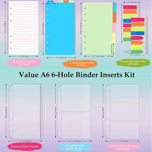 Alt view image 2 of 7 - Antner A6 Refill Paper Planner Inserts for A6 6 Ring Notebook Binder, 135 Sheets Lined Filler Paper, 3 Binder Pockets & 10 Dividers & 160PCS Neon Sticky Tabs for Refillable Personal Planners Journals