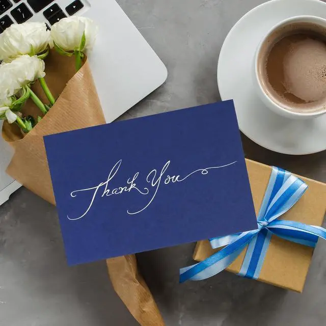 Alt view image 2 of 6 - 12 Pcs Handwriting Navy Blue Thank You Card with Envelopes, Stickers | 4.2x6.2 Thank you Card for Wedding, Baby, Bridal Shower, Small Business, Funeral