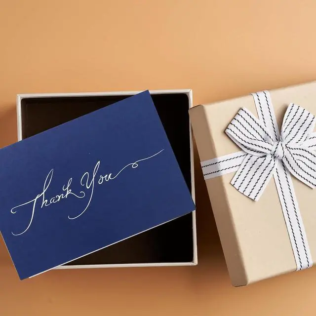 Alt view image 3 of 6 - 12 Pcs Handwriting Navy Blue Thank You Card with Envelopes, Stickers | 4.2x6.2 Thank you Card for Wedding, Baby, Bridal Shower, Small Business, Funeral