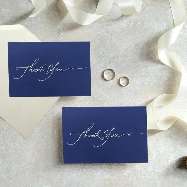 Alt view image 6 of 6 - 12 Pcs Handwriting Navy Blue Thank You Card with Envelopes, Stickers | 4.2x6.2 Thank you Card for Wedding, Baby, Bridal Shower, Small Business, Funeral