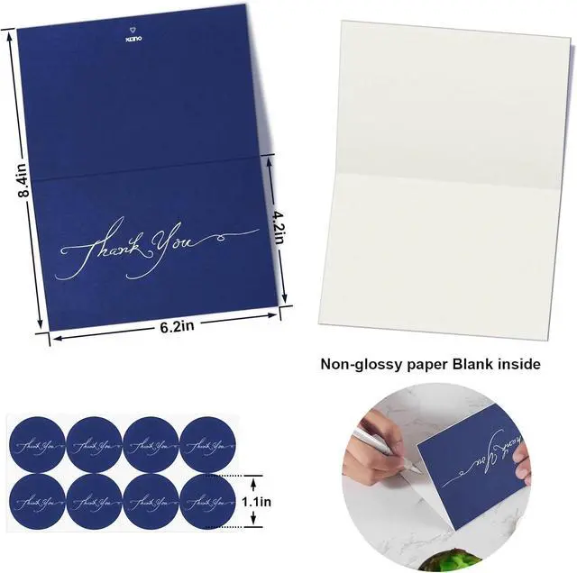 Alt view image 4 of 6 - 12 Pcs Handwriting Navy Blue Thank You Card with Envelopes, Stickers | 4.2x6.2 Thank you Card for Wedding, Baby, Bridal Shower, Small Business, Funeral