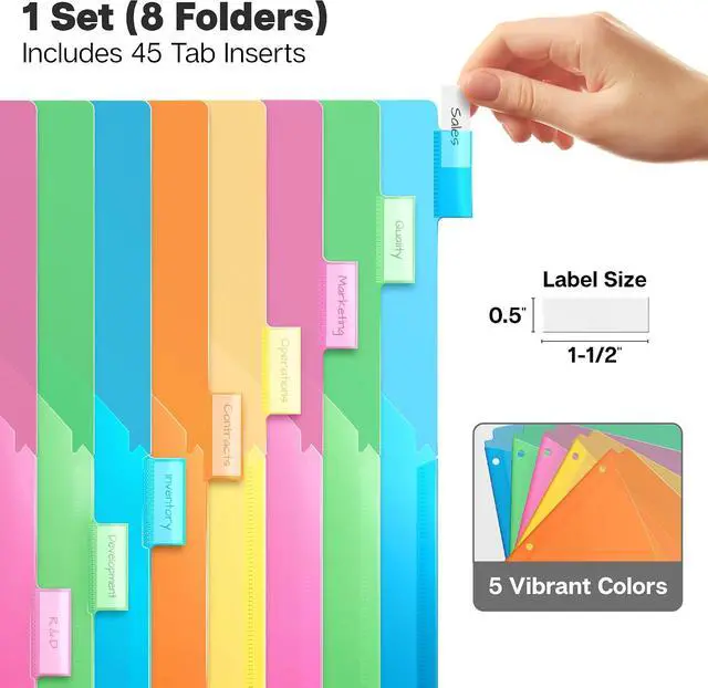 Alt view image 3 of 7 - Dunwell 8-Tab Binder Dividers with 2 Pockets for 3-Ring Binders | 8 Insertable Tabs, 2 Storage Pockets, Fits Standard 3-Ring Binders, Assorted Colors