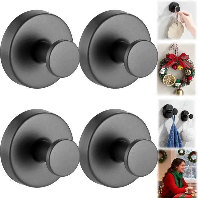 Main image of Suction Cup Hooks Removable Shower Hooks, 4Pcs Metal Towel Hooks for Bathroom Window Glass Wall Door Can Hang Various Towels Bath Towels Keychains, Black Front Door Wreath Hangers, No-Drill Waterproof