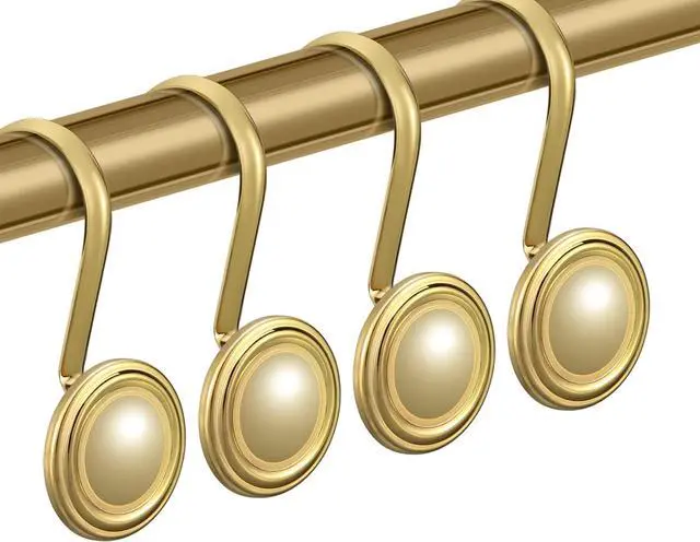 Alt view image 2 of 7 - CHICTIE Gold Shower Curtain Hooks Rings, Decorative Shower Hook for Shower Curtain, Rustproof Modern Shower Rings Hangers for Bathroom Curtains Rods, Set of 12