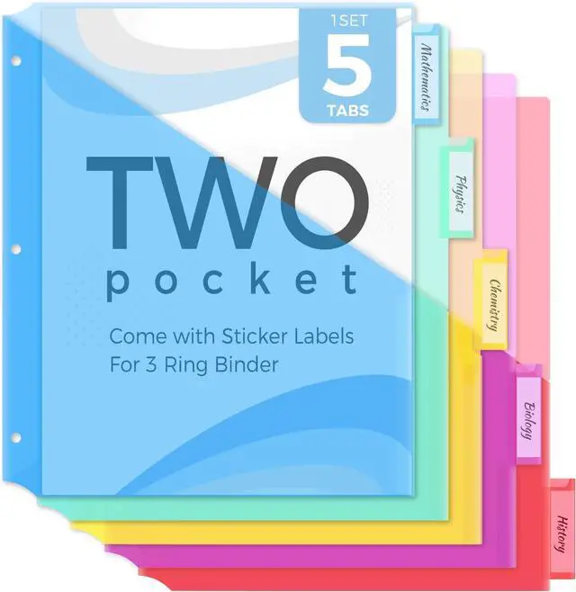 Main image of SKYDUE Binder Dividers with Two Pockets, 1Set, 5 Tabs Dividers for 3 Ring Binder, Plastic Binder Dividers with Tabs for School, Office, and Home Organization,Blue