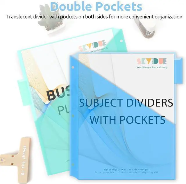 Alt view image 5 of 7 - SKYDUE Binder Dividers with Two Pockets, 1Set, 5 Tabs Dividers for 3 Ring Binder, Plastic Binder Dividers with Tabs for School, Office, and Home Organization,Blue