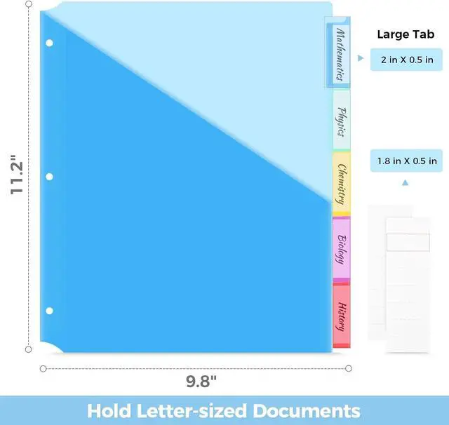 Alt view image 6 of 7 - SKYDUE Binder Dividers with Two Pockets, 1Set, 5 Tabs Dividers for 3 Ring Binder, Plastic Binder Dividers with Tabs for School, Office, and Home Organization,Blue