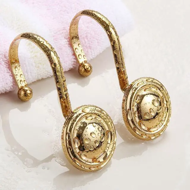 Alt view image 6 of 7 - CHICTIE Gold Shower Curtain Hooks Rings, Decorative Shower Hook for Shower Curtain, Rustproof Modern Shower Rings Hangers for Bathroom Curtains Rods, Set of 12