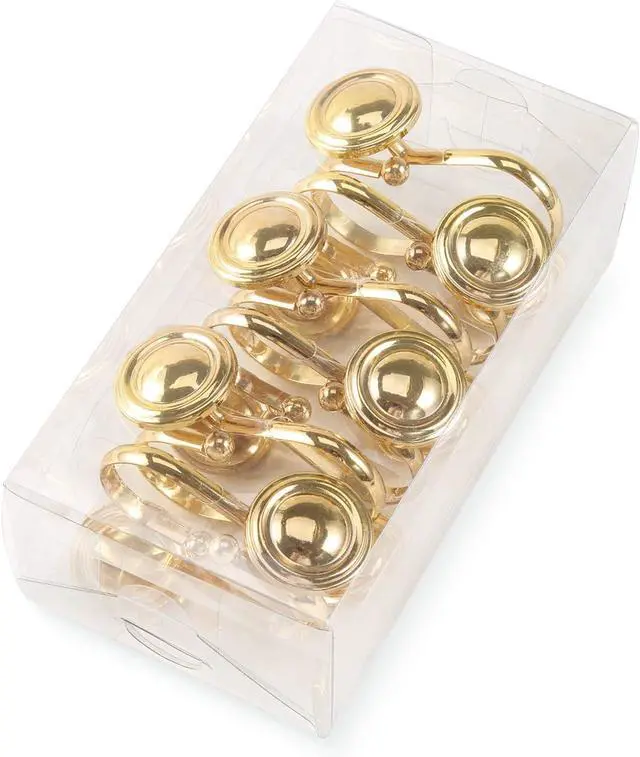 Alt view image 7 of 7 - CHICTIE Gold Shower Curtain Hooks Rings, Decorative Shower Hook for Shower Curtain, Rustproof Modern Shower Rings Hangers for Bathroom Curtains Rods, Set of 12