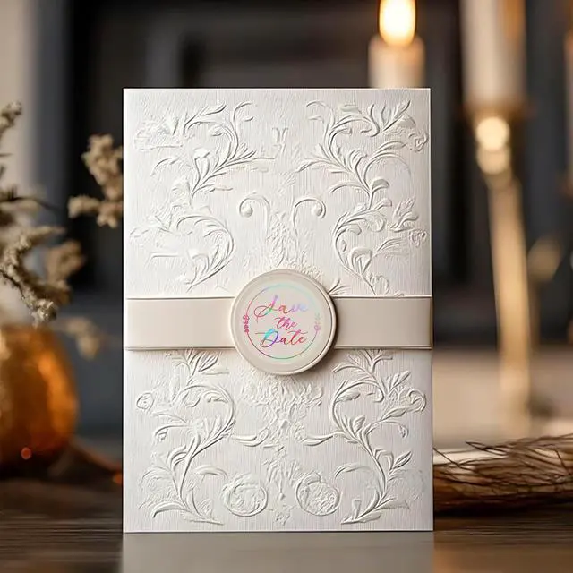 Alt view image 3 of 7 - 100 x Save The Date Envelope Seals, 1.6 Inch Laser Silver Wedding Stickers for Envelopes, Embossed Save The Date Envelope Stickers for Wedding Invitations, Business Branding, Party Favors Packaging