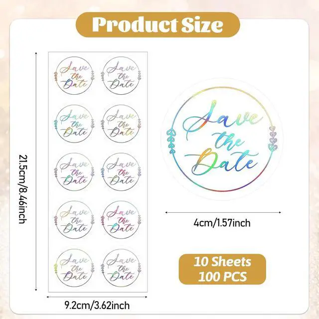Alt view image 2 of 7 - 100 x Save The Date Envelope Seals, 1.6 Inch Laser Silver Wedding Stickers for Envelopes, Embossed Save The Date Envelope Stickers for Wedding Invitations, Business Branding, Party Favors Packaging