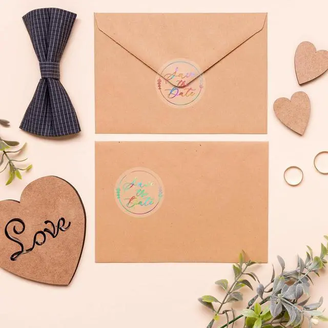 Alt view image 5 of 7 - 100 x Save The Date Envelope Seals, 1.6 Inch Laser Silver Wedding Stickers for Envelopes, Embossed Save The Date Envelope Stickers for Wedding Invitations, Business Branding, Party Favors Packaging