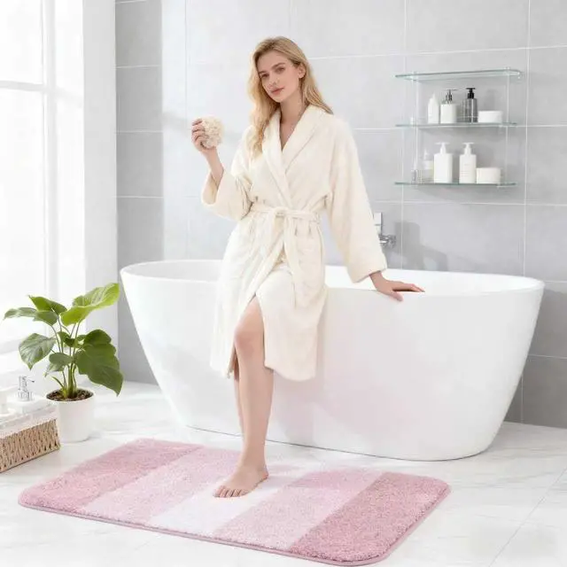 Alt view image 5 of 7 - Exclusivo Mezcla Soft Absorbent Bathroom Rugs, Non-Slip Bath Mat, 17x24 | Machine Washable Quick-Drying Bath Rug, Thick Fluffy Microfiber for Floor, Shower and Tub, Home Decor Accessories, Pink