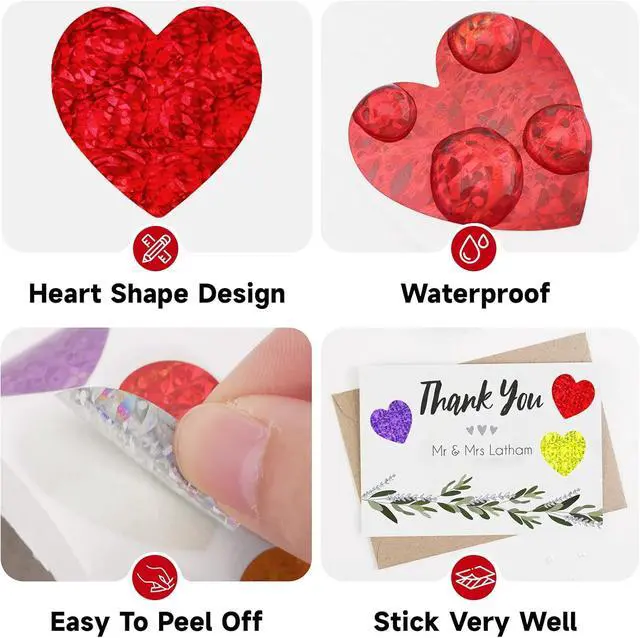 Alt view image 3 of 7 - Anwyll Heart Stickers - 500Pcs 1Inch Valentines Day Heart Stickers Holographic Colored Heart Shape Sticker for Reward Classroom Self Adhesive Love Incentive Sticker for Envelope Seal Birthday Wedding