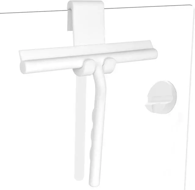 Main image of Shower Squeegee for Glass Doors, Full Silicone Jacketed Squeegee with Ergonomic Handle & No-Drill Hook, Cleaning Tool for Windows, Mirrors, Tiles, Bathroom & Car - White