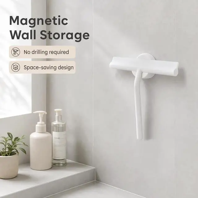 Alt view image 2 of 7 - Shower Squeegee for Glass Doors, Full Silicone Jacketed Squeegee with Ergonomic Handle & No-Drill Hook, Cleaning Tool for Windows, Mirrors, Tiles, Bathroom & Car - White