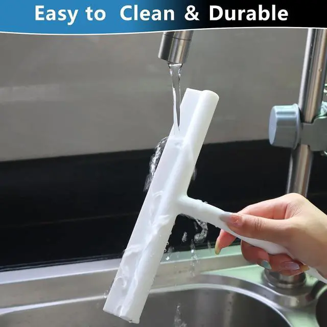 Alt view image 6 of 7 - Shower Squeegee for Glass Doors, Full Silicone Jacketed Squeegee with Ergonomic Handle & No-Drill Hook, Cleaning Tool for Windows, Mirrors, Tiles, Bathroom & Car - White