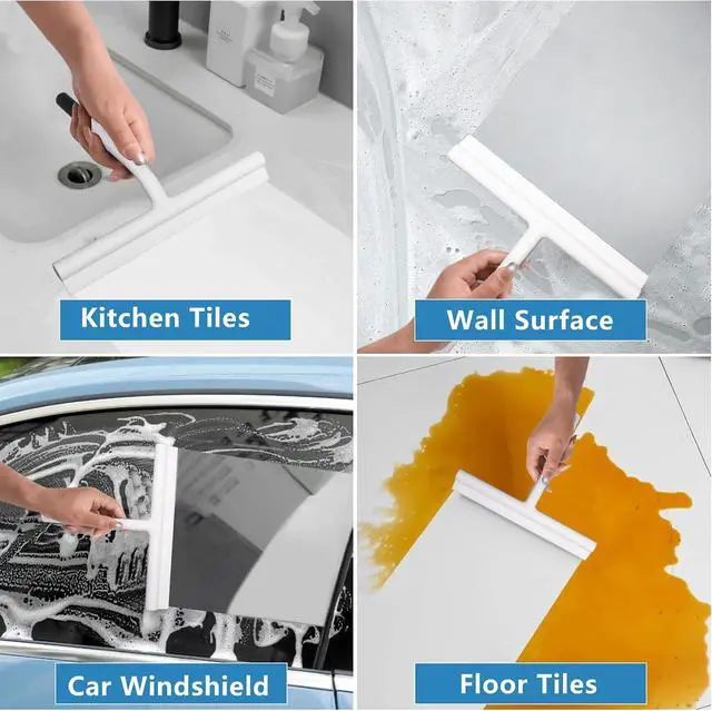 Alt view image 7 of 7 - Shower Squeegee for Glass Doors, Full Silicone Jacketed Squeegee with Ergonomic Handle & No-Drill Hook, Cleaning Tool for Windows, Mirrors, Tiles, Bathroom & Car - White