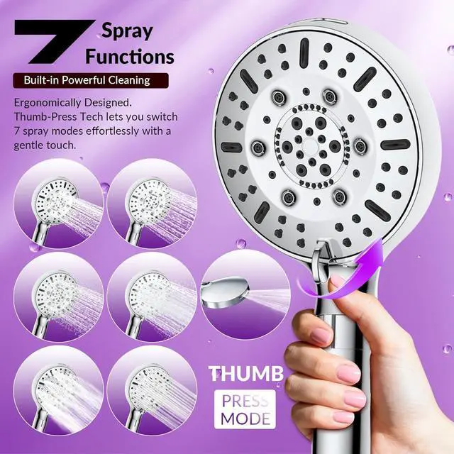 Alt view image 5 of 7 - Shower Head, High Pressure Filtered Shower Head with Handheld, Silver | 7 Modes Water Softer Rain Fall
