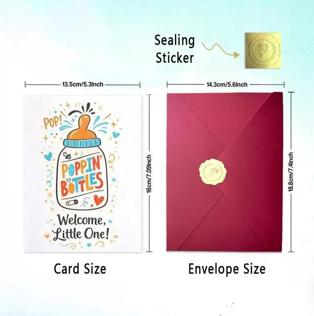 Alt view image 2 of 6 - New Baby Card, Baby Shower Card, Welcome Baby Card, Congratulations Card for New Parents, Welcome Little One Card, Blank Inside, with Red Envelope and Gold Seal Sticker