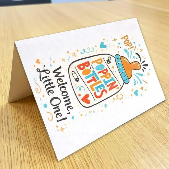 Alt view image 3 of 6 - New Baby Card, Baby Shower Card, Welcome Baby Card, Congratulations Card for New Parents, Welcome Little One Card, Blank Inside, with Red Envelope and Gold Seal Sticker