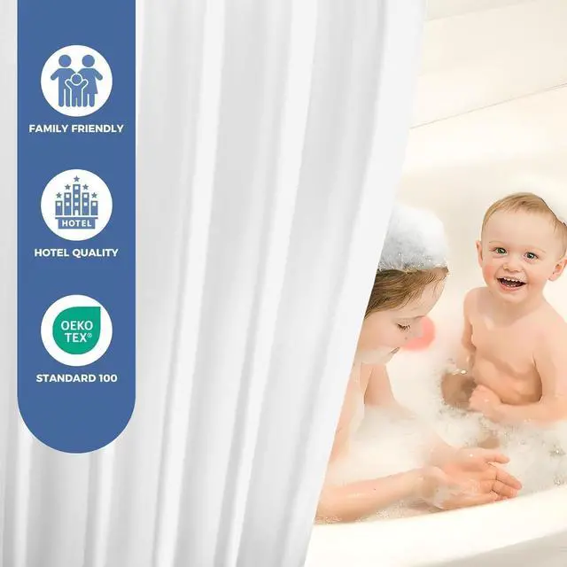 Alt view image 6 of 7 - downluxe Waterproof Fabric Shower Curtain Liner, Soft Cloth Shower Liner with 3 Magnets, Machine Washable & Hotel Quality Bathroom Curtain, 72" W x 72" L, White