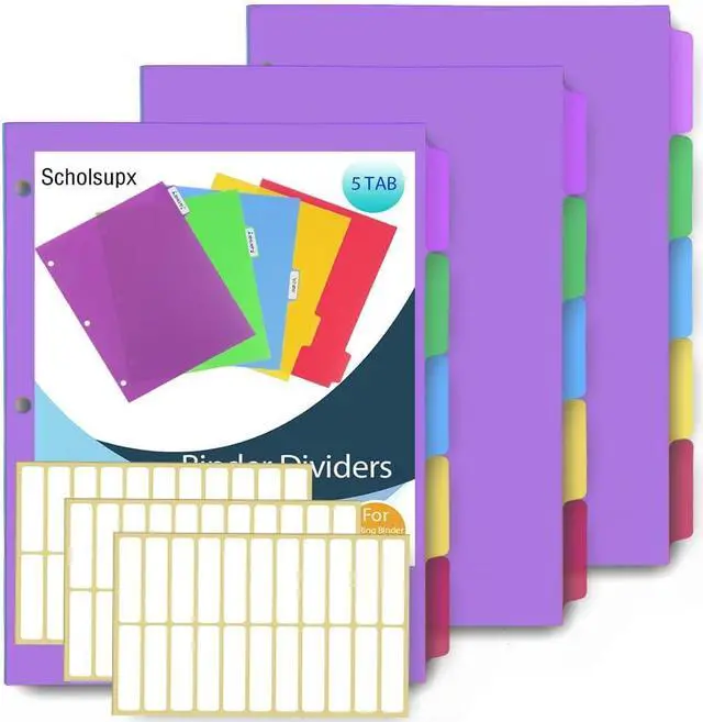 Main image of 3 Set 5 Tab Binder Dividers, Plastic Binders Dividers with Tabs Colorful Big Tab Fit Standard 8.5 X 11 Sheets, Dividers for 3 Ring Binder