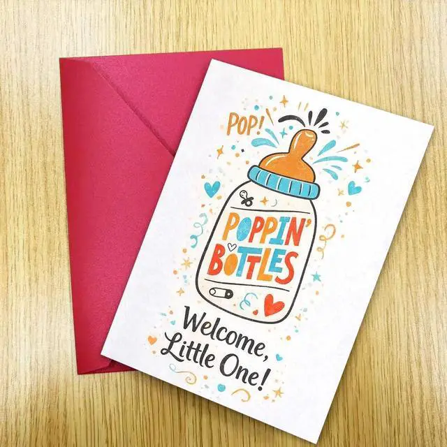 Alt view image 6 of 6 - New Baby Card, Baby Shower Card, Welcome Baby Card, Congratulations Card for New Parents, Welcome Little One Card, Blank Inside, with Red Envelope and Gold Seal Sticker
