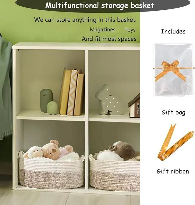 Alt view image 2 of 7 - COMFY-HOMI Oval Rope Basket with Handles for Shelves,Toys,Book, Cloth Storage Baskets for Organizing Toy Decorative Organizer for Living Room, Bathroom