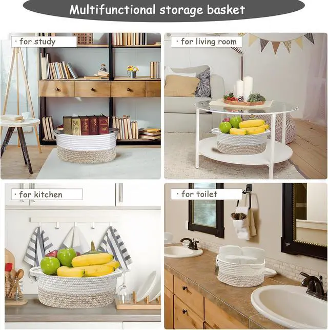 Alt view image 4 of 7 - COMFY-HOMI Oval Rope Basket with Handles for Shelves,Toys,Book, Cloth Storage Baskets for Organizing Toy Decorative Organizer for Living Room, Bathroom