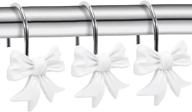 Alt view image 2 of 6 - CHICTIE Decorative Shower Curtain Hooks, Bow Knot Shower Curtain Rings Hooks for Bathroom Baby Kids Room Rustproof Shower Hooks (White)
