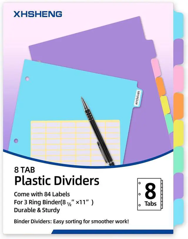Alt view image 2 of 7 - 3 Ring Binder Dividers with TAB,24PCS/3 Set Plastic File Dividers,8 Tab 3 Hole Punch Dividers,Pastel Color,Letter Size,3 Sets