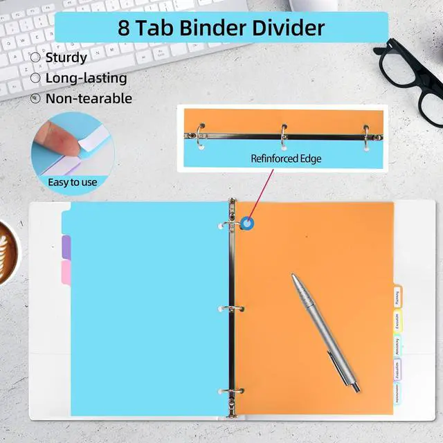 Alt view image 4 of 7 - 3 Ring Binder Dividers with TAB,24PCS/3 Set Plastic File Dividers,8 Tab 3 Hole Punch Dividers,Pastel Color,Letter Size,3 Sets