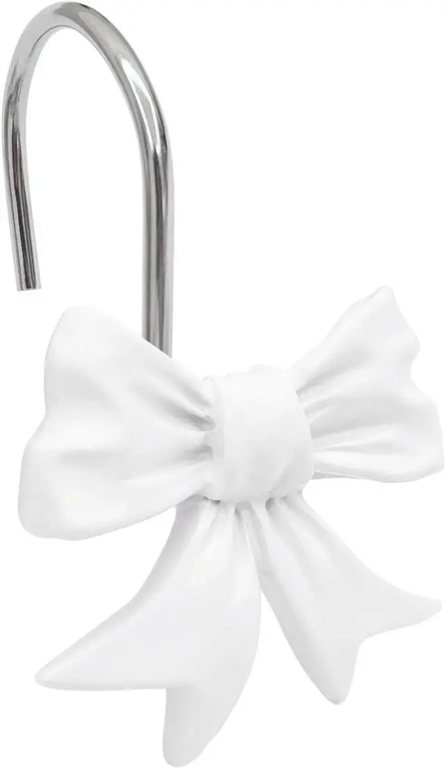 Main image of CHICTIE Decorative Shower Curtain Hooks, Bow Knot Shower Curtain Rings Hooks for Bathroom Baby Kids Room Rustproof Shower Hooks (White)