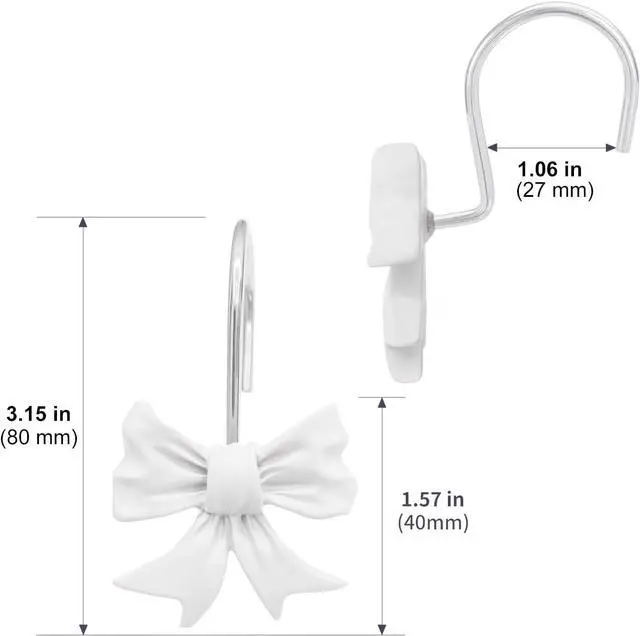 Alt view image 5 of 6 - CHICTIE Decorative Shower Curtain Hooks, Bow Knot Shower Curtain Rings Hooks for Bathroom Baby Kids Room Rustproof Shower Hooks (White)