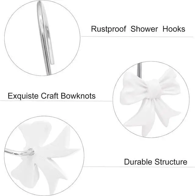 Alt view image 3 of 6 - CHICTIE Decorative Shower Curtain Hooks, Bow Knot Shower Curtain Rings Hooks for Bathroom Baby Kids Room Rustproof Shower Hooks (White)