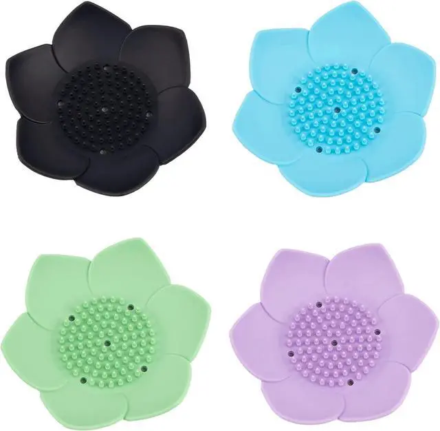 Main image of AUEAR, 4 Pack Lotus Flower Shape Silicone Soap Dish Holder Stand for Bar