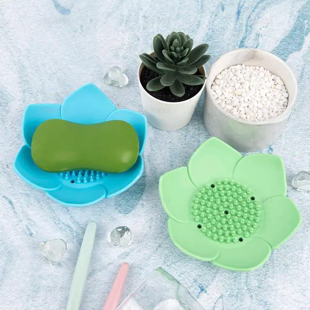 Alt view image 4 of 7 - AUEAR, 4 Pack Lotus Flower Shape Silicone Soap Dish Holder Stand for Bar