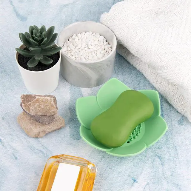 Alt view image 5 of 7 - AUEAR, 4 Pack Lotus Flower Shape Silicone Soap Dish Holder Stand for Bar