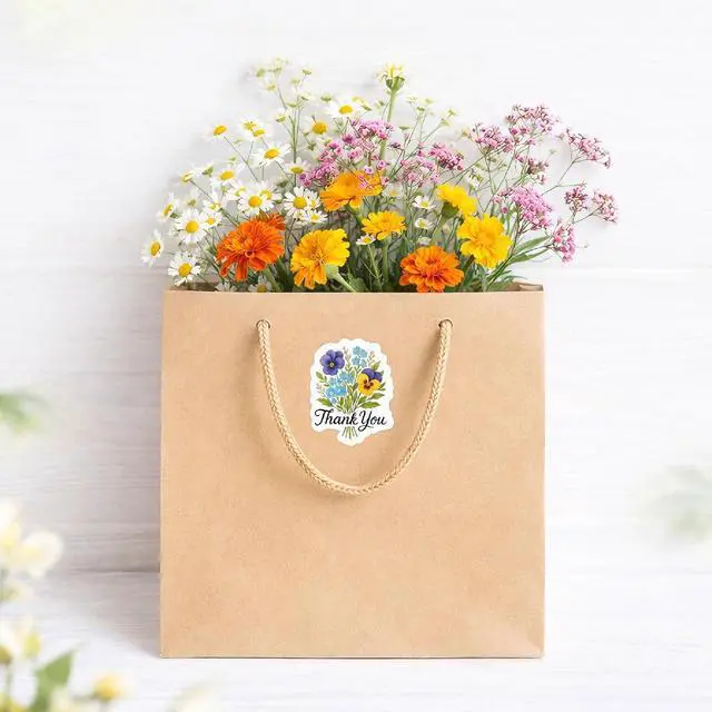 Alt view image 2 of 7 - Flower Thank You Stickers for Packaging, 200 Pcs Floral Envelope Seal Stickers, Thank You Labels for Small Business, Party Favors & Scrapbooking