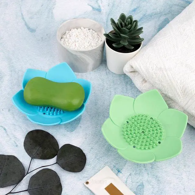 Alt view image 7 of 7 - AUEAR, 4 Pack Lotus Flower Shape Silicone Soap Dish Holder Stand for Bar