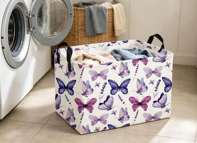 Alt view image 2 of 6 - Rectangular Butterfly Baskets Storage Bins Organizer Box Room Decor for Home(Purple Butterfly)