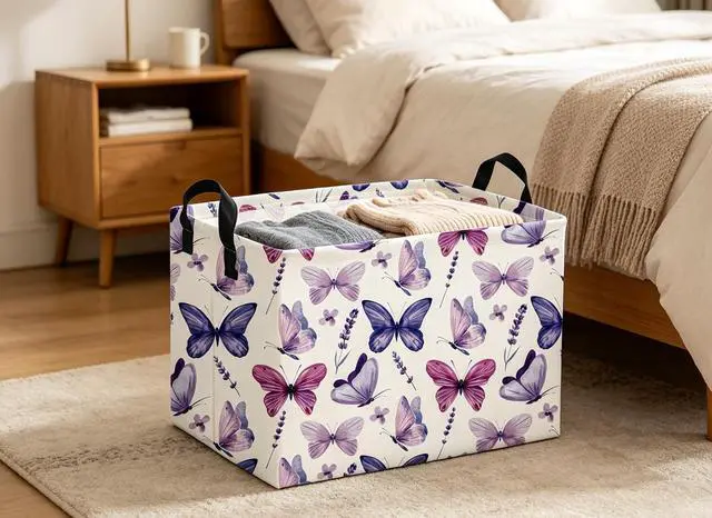 Alt view image 3 of 6 - Rectangular Butterfly Baskets Storage Bins Organizer Box Room Decor for Home(Purple Butterfly)