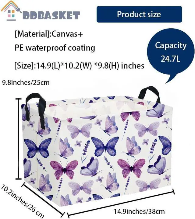 Alt view image 4 of 6 - Rectangular Butterfly Baskets Storage Bins Organizer Box Room Decor for Home(Purple Butterfly)