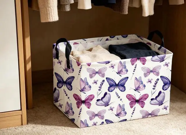 Alt view image 5 of 6 - Rectangular Butterfly Baskets Storage Bins Organizer Box Room Decor for Home(Purple Butterfly)