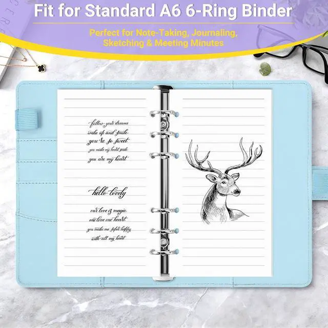 Alt view image 3 of 7 - Antner A6 Lined Refill Paper 6-Hole Planner Inserts for A6 6-Ring Refillable Notebook Binder, 135 Sheets/270 Pages Wide Ruled Loose Leaf Filler Paper with 12 PCS Binder Dividers for Journal Notes