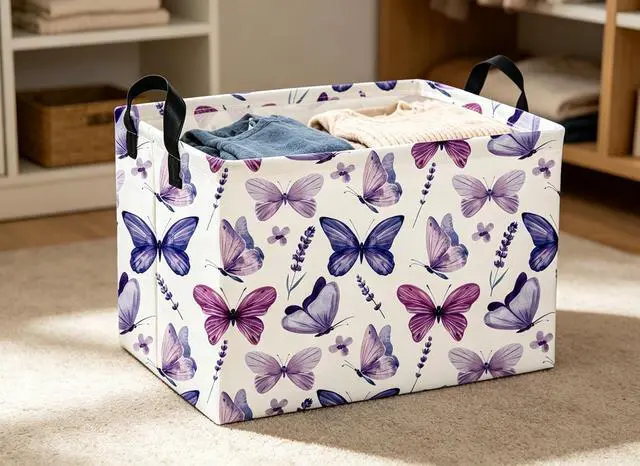 Alt view image 6 of 6 - Rectangular Butterfly Baskets Storage Bins Organizer Box Room Decor for Home(Purple Butterfly)