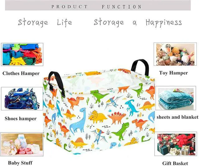 Alt view image 2 of 7 - Dinosaur Patter Gift Storage Basket Rectangle Storage Organizer for Nursery Hamper Home Bedroom Laundry Hamper Shelf Baskets.